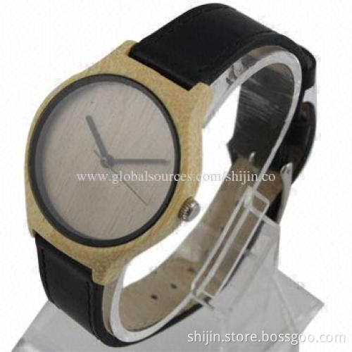 Stylish Leather Wood Unisex Watches with Quartz Movement